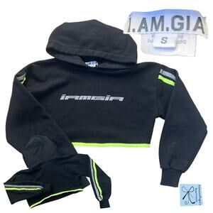 I.AM.GIA Mercury Striped Reflective Cropped Hoodie Sweatshirt Sz S